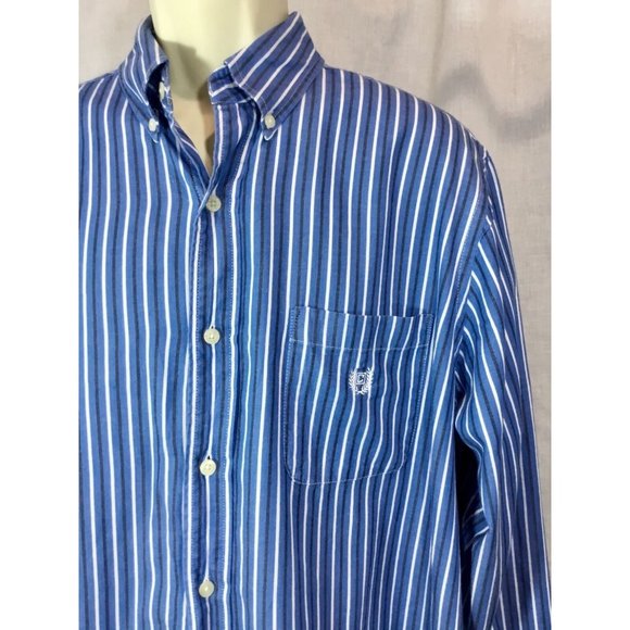 Chaps Other - Chaps Large Dress Shirt Blue White Striped L Button Down Front Oxford Top LG VTG